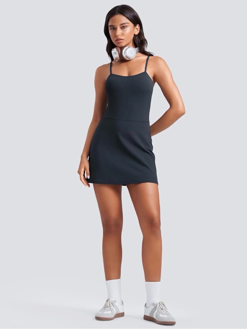 CRZ YOGA Black Scoop-Neck Mini Dress